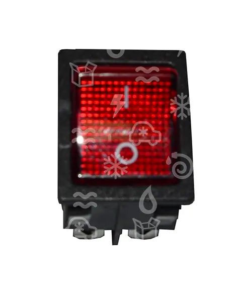 vypínač kolébkový jednoduchý, 35 x 25 mm, 16A, červený, (I/O), 4 kontakty, s ochranným krytem